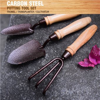 Carbon steel three prong hand rake set
